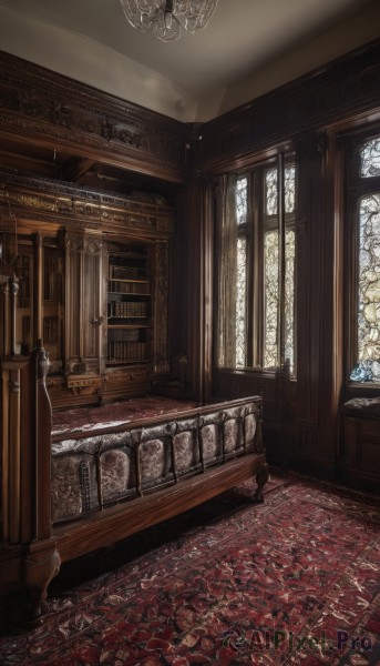 day,indoors,book,no humans,window,sunlight,scenery,light rays,wooden floor,stairs,door,bookshelf,candle,architecture,pillar,library,ceiling,stained glass,carpet,church,arch,candlestand,rug,chandelier,animal,chair,cat,painting (object),fireplace