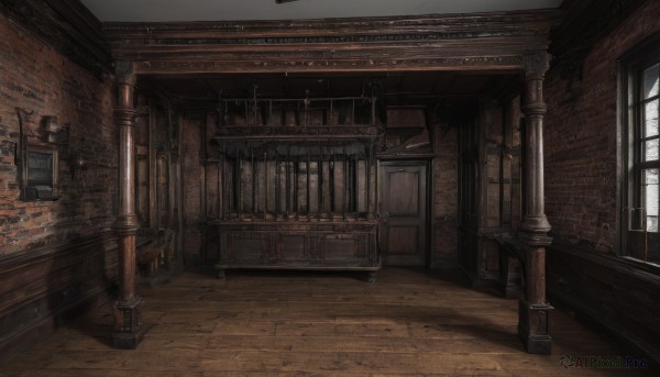 day,indoors,no humans,window,sunlight,scenery,wooden floor,stairs,door,pillar,arch,barrel,crate,wood,chair,table,wall,brick wall,carpet