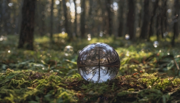 outdoors, day, blurry, tree, no humans, depth of field, blurry background, sunlight, grass, plant, nature, scenery, forest, bokeh