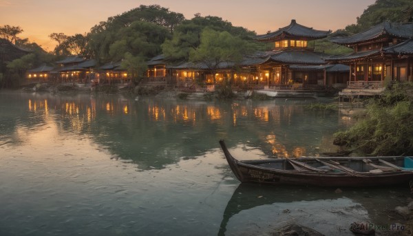A boat in a picturesque sunset outdoors