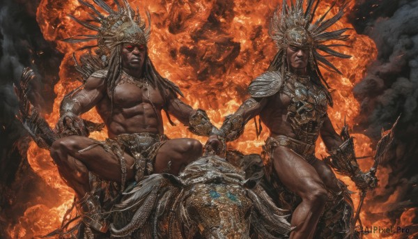 A inspiring male within fiery smoke