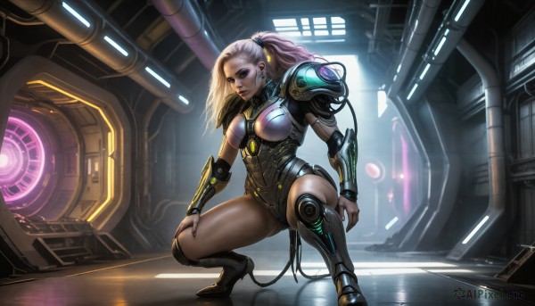 A serene dynamic scene featuring a cyborg