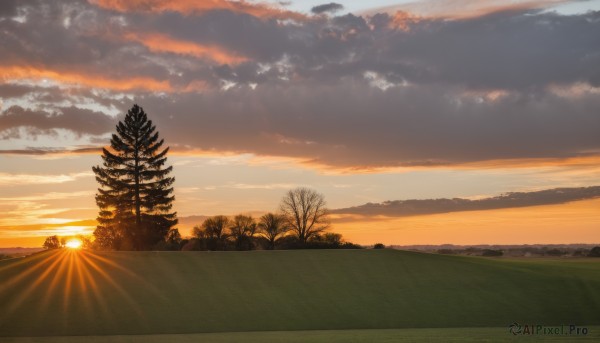 A landscape amidst a idyllic sunset outdoors