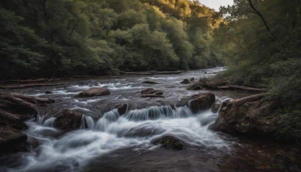 A waterfall portrayed in a vivid day