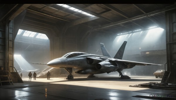 HQ,weapon,multiple boys,indoors,signature,military,helmet,scenery,science fiction,6+boys,realistic,aircraft,military vehicle,airplane,vehicle focus,spacecraft,jet,fighter jet,pilot,letterboxed,ground vehicle,motor vehicle,pilot suit,cockpit