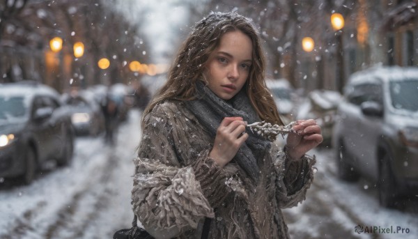 A ethereal snowy outdoors featuring a female