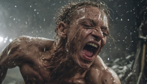 The wonder of a male in a picturesque rainy dynamic scene