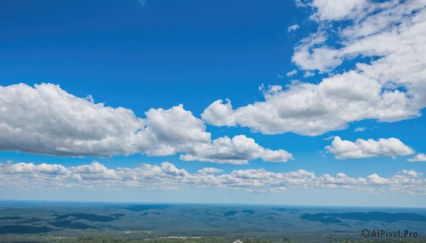 outdoors,sky,day,cloud,water,blue sky,no humans,ocean,cloudy sky,grass,nature,scenery,blue theme,horizon,field,landscape,hill,mountain,mountainous horizon