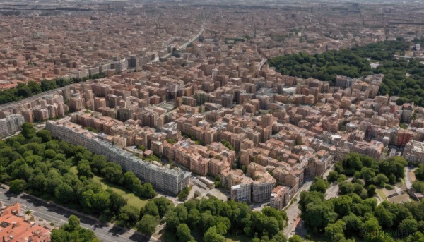 outdoors,tree,no humans,from above,traditional media,building,nature,scenery,forest,city,road,cityscape,river,landscape,real world location,bird