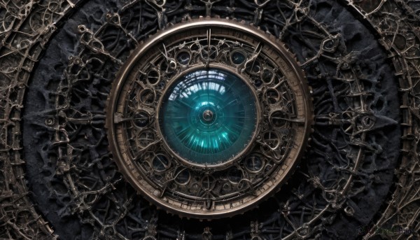 no humans,from above,scenery,fantasy,clock,gears,weapon,sword,watch,tower,pocket watch,roman numeral,analog clock