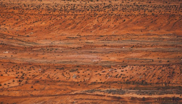 outdoors,sky,no humans,traditional media,scenery,sand,orange theme,desert,monochrome,from side,orange background,explosion,red theme