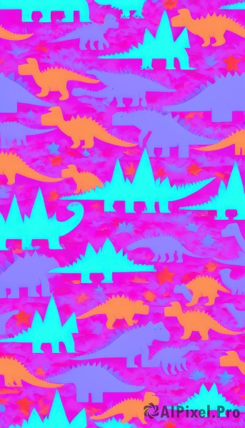 solo,star (symbol),no humans,monster,dragon,silhouette,pink theme,colorful,abstract,multiple girls,lying,horns,teeth,6+girls,dog,blue theme,giant,limited palette,flat color,wolf