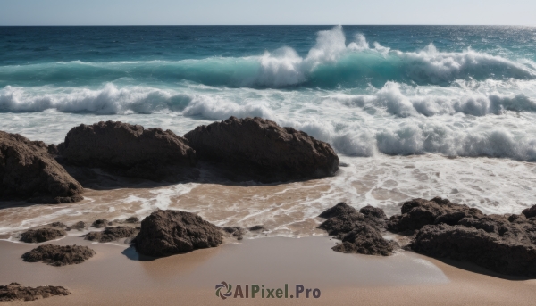 outdoors,sky,day,cloud,water,blue sky,no humans,ocean,beach,cloudy sky,scenery,rock,sand,horizon,waves,shore