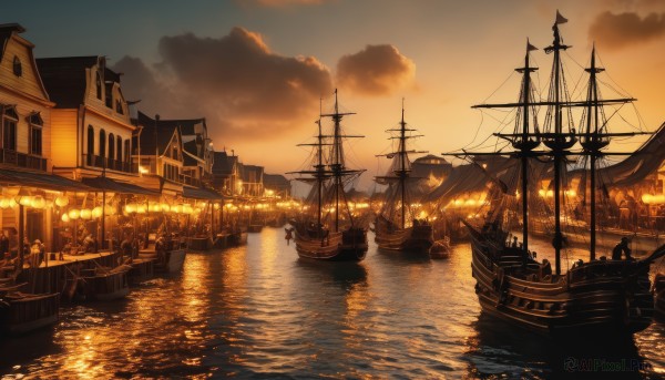A boat in a tranquil sunset outdoors