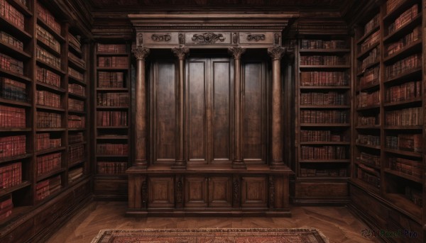 indoors,book,no humans,window,sunlight,scenery,wooden floor,door,bookshelf,library,carpet,chandelier,voile