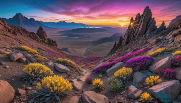 A magnificent landscape within sunset outdoors