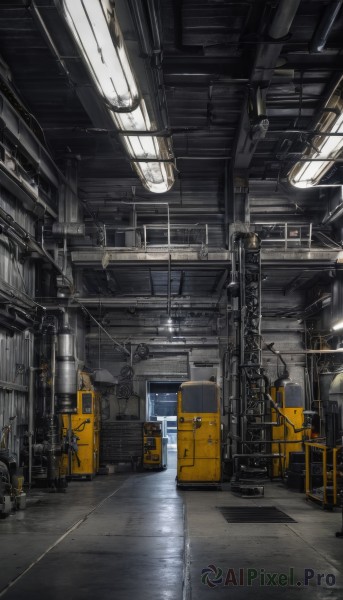 indoors,no humans,window,ground vehicle,scenery,sign,cable,train,wire,industrial pipe,train station,railroad tracks,air conditioner,stairs,door,clock,ceiling light