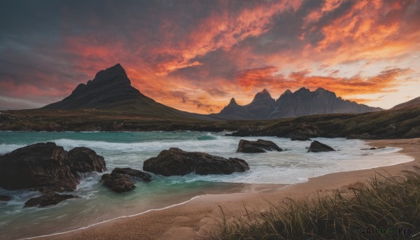 A tranquil view of a landscape in sunset outdoors