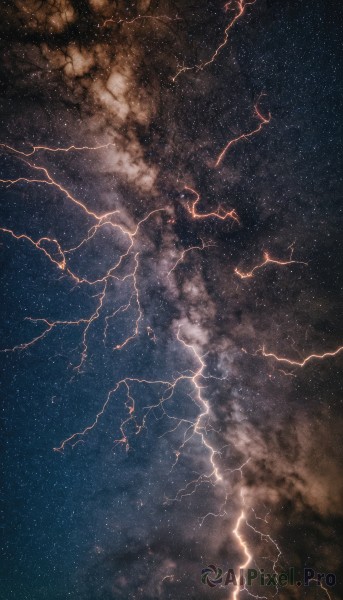 outdoors,sky,cloud,no humans,night,star (sky),night sky,scenery,smoke,starry sky,electricity,space,lightning,from above,fantasy,constellation,milky way