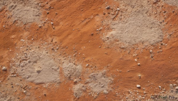 outdoors,water,no humans,traditional media,scenery,rock,debris,orange theme,monochrome,dutch angle,from above,sand,orange background,desert