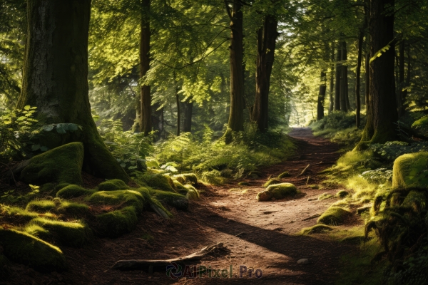 outdoors,day,tree,no humans,sunlight,grass,plant,nature,scenery,forest,light rays,rock,road,bush,dappled sunlight,green theme,path,shade,landscape,moss