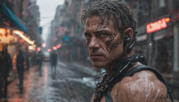 A charming rainy outdoors featuring a male