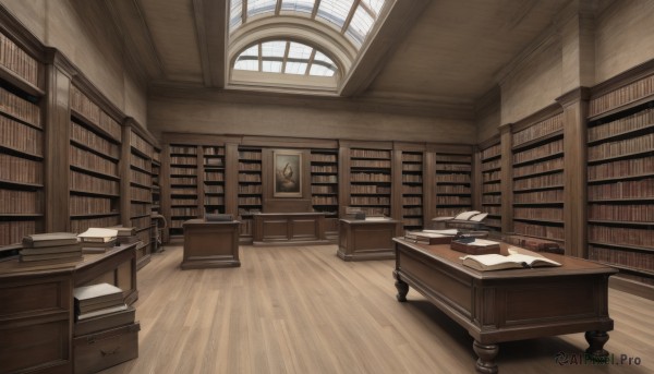 day,indoors,book,no humans,window,chair,table,sunlight,scenery,desk,light rays,wooden floor,paper,bookshelf,lamp,book stack,library,candlestand