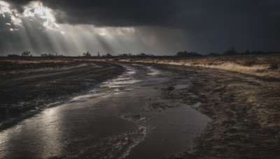 outdoors,sky,cloud,water,tree,no humans,ocean,sunlight,cloudy sky,grass,nature,scenery,forest,reflection,light rays,horizon,sunbeam,river,landscape,day,night,building,shore