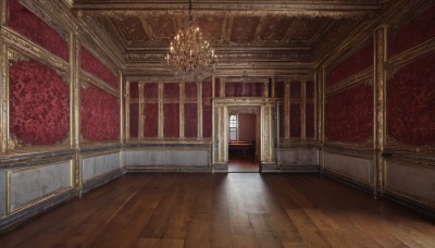 indoors,no humans,window,sunlight,scenery,wooden floor,stairs,door,light,painting (object),hallway,carpet,chandelier,chair,candle,throne,still life,candlestand,reflective floor,wooden chair