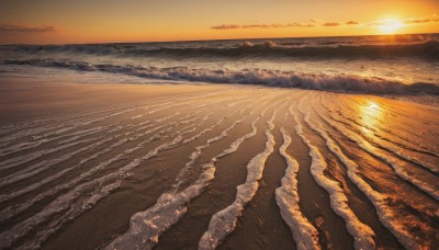 outdoors,sky,cloud,water,no humans,ocean,beach,scenery,sunset,mountain,sand,sun,horizon,waves,evening,shore,orange sky,sunlight,cloudy sky