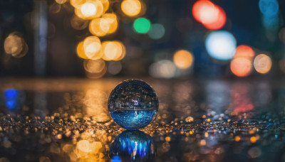 outdoors, blurry, no humans, night, depth of field, blurry background, scenery, city, cityscape, bokeh, city lights