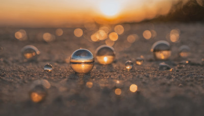 outdoors, blurry, no humans, depth of field, scenery, lens flare, reflection, planet, bokeh