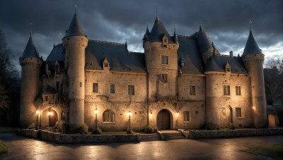 HQ,outdoors,sky,day,cloud,water,tree,no humans,window,night,cloudy sky,grass,building,nature,scenery,forest,road,house,bridge,lamppost,bare tree,river,castle,tower,church,fire,reflection,stairs,fantasy,candle,architecture,lake,arch