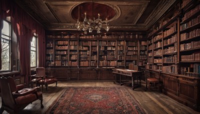 day,indoors,tree,cup,book,no humans,window,chair,table,sunlight,curtains,scenery,couch,wooden floor,bookshelf,lamp,candle,shelf,book stack,library,armchair,ceiling,carpet,candlestand,rug,chandelier,fireplace,bare tree