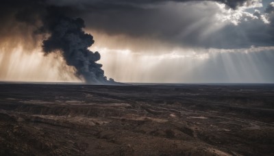 outdoors,sky,day,cloud,water,tree,no humans,ocean,beach,sunlight,cloudy sky,scenery,smoke,light rays,horizon,sunbeam,landscape,sand