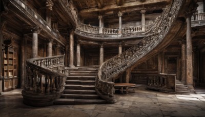 outdoors,day,indoors,no humans,window,sunlight,scenery,stairs,door,railing,architecture,pillar,statue,arch,column,ruins,chandelier