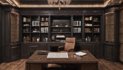 indoors,cup,book,no humans,window,chair,table,bottle,plant,box,scenery,drinking glass,wooden floor,paper,lamp,candle,stool,shelf,bar (place),cabinet,wooden table,desk,bookshelf,painting (object),candlestand,chandelier,fireplace