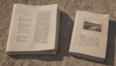 english text,book,no humans,shadow,from above,scenery,paper,open book,map,still life,bookmark,wood