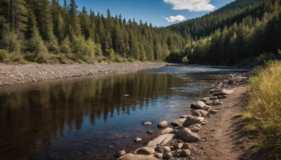 outdoors,sky,day,cloud,water,tree,blue sky,no humans,cloudy sky,grass,nature,scenery,forest,reflection,rock,road,river,landscape,lake,pond,reflective water