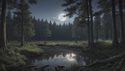 outdoors,sky,cloud,water,tree,no humans,night,moon,grass,nature,night sky,scenery,full moon,forest,reflection,bamboo,river,landscape,lake,moonlight,rock,bush,reflective water