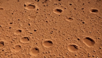 monochrome,outdoors,no humans,traditional media,scenery,sepia,brown theme,orange theme,water,from above,realistic,sand,footprints