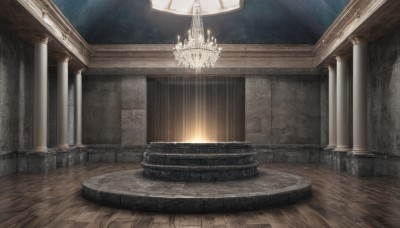 indoors,no humans,window,sunlight,scenery,light rays,wooden floor,stairs,light,candle,pillar,ceiling,carpet,church,arch,chandelier,column,table,fantasy,architecture,still life,candlestand