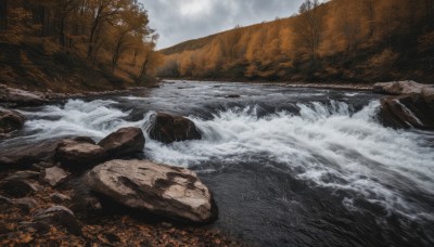 outdoors,sky,day,cloud,water,tree,no humans,cloudy sky,nature,scenery,forest,rock,mountain,river,waves,waterfall,landscape,grey sky,ocean,shore