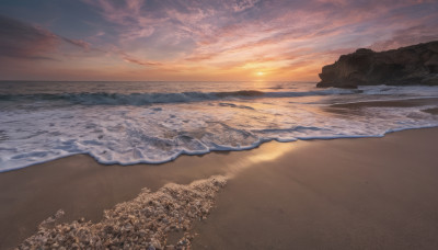 outdoors, sky, cloud, water, no humans, ocean, beach, scenery, sunset, sand, horizon, waves, shore