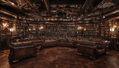 indoors,cup,book,no humans,chair,table,scenery,couch,lantern,wooden floor,stairs,clock,bookshelf,light,lamp,shelf,library,ceiling,carpet,ceiling light,rug,chandelier,globe,loaded interior,bottle,cabinet