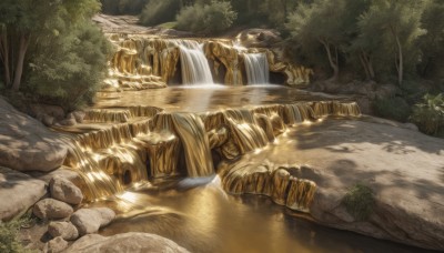 outdoors,day,water,tree,no humans,sunlight,grass,plant,nature,scenery,forest,rock,fantasy,river,waterfall,moss,stream,bush