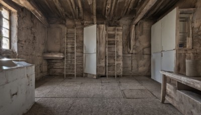 day,indoors,no humans,window,table,sunlight,plant,scenery,stairs,door,tiles,tile floor,pillar,outdoors,wall,ruins,industrial pipe,stone wall