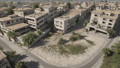 outdoors,day,tree,no humans,window,shadow,from above,plant,building,scenery,city,road,bush,cityscape,house,bridge,street,sky,grass,path,town