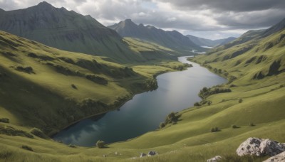 outdoors,sky,day,cloud,water,tree,no humans,cloudy sky,grass,nature,scenery,rock,mountain,horizon,field,river,landscape,mountainous horizon,cliff