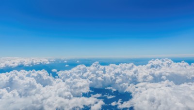 monochrome,outdoors,sky,day,cloud,water,blue sky,no humans,ocean,cloudy sky,scenery,blue theme,horizon,landscape,above clouds,bird